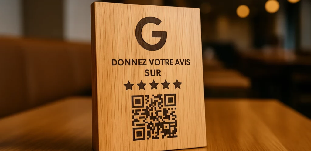 Totem avis google sur une table de restaurant